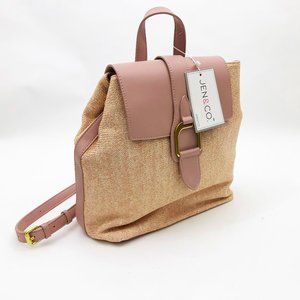 Jen & Co. Avani Backpack Vegan Leather Woven Fabric 11.5x12x4.5 inches Ash Pink